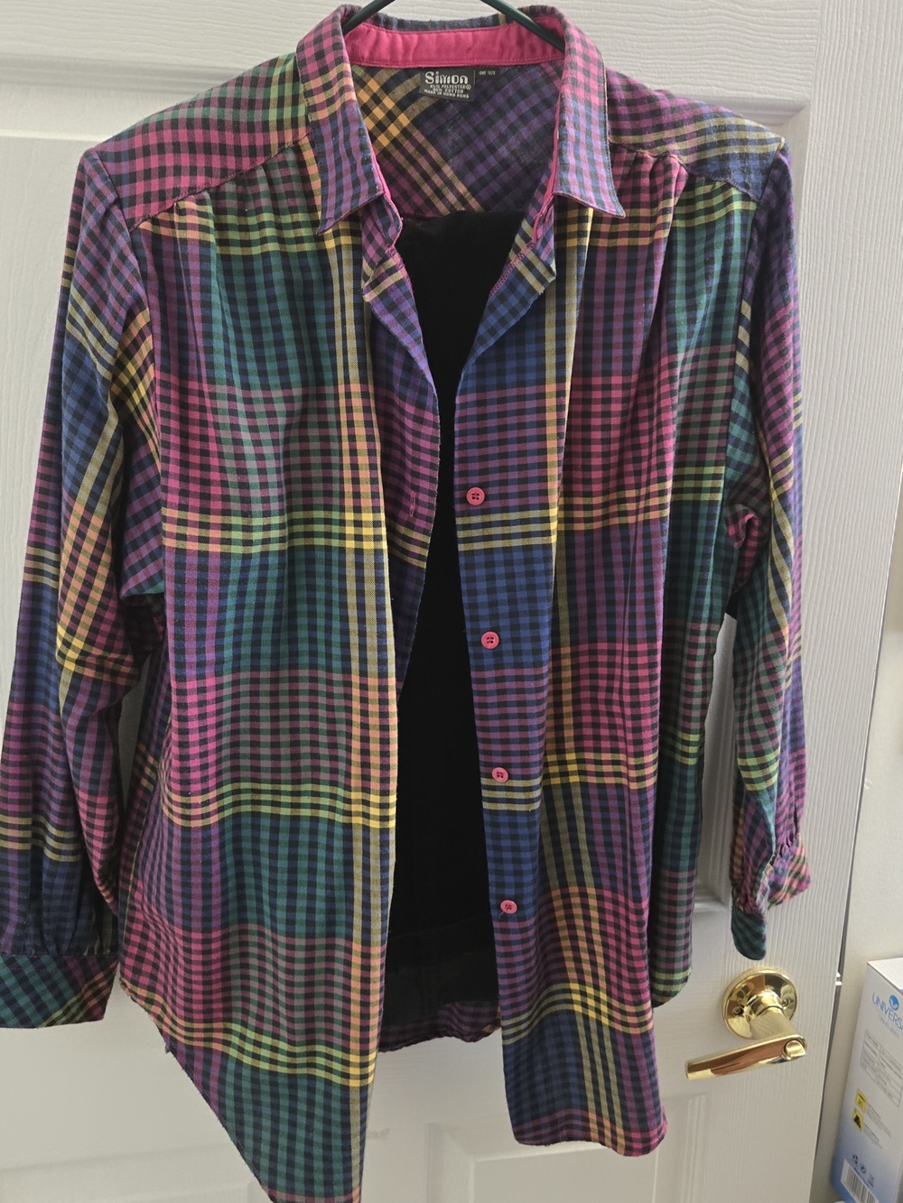 Simons Vibrant Pink Purple Blue Green Plaid Button-Down Shirt - Men